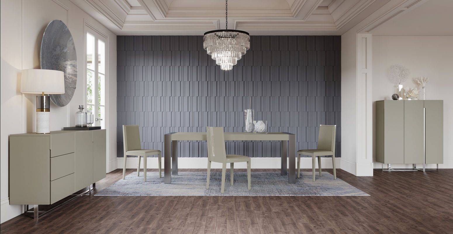 Буфет отделка глянцевый серо-бежевый лак MOD INTERIORS VIGO из Италии