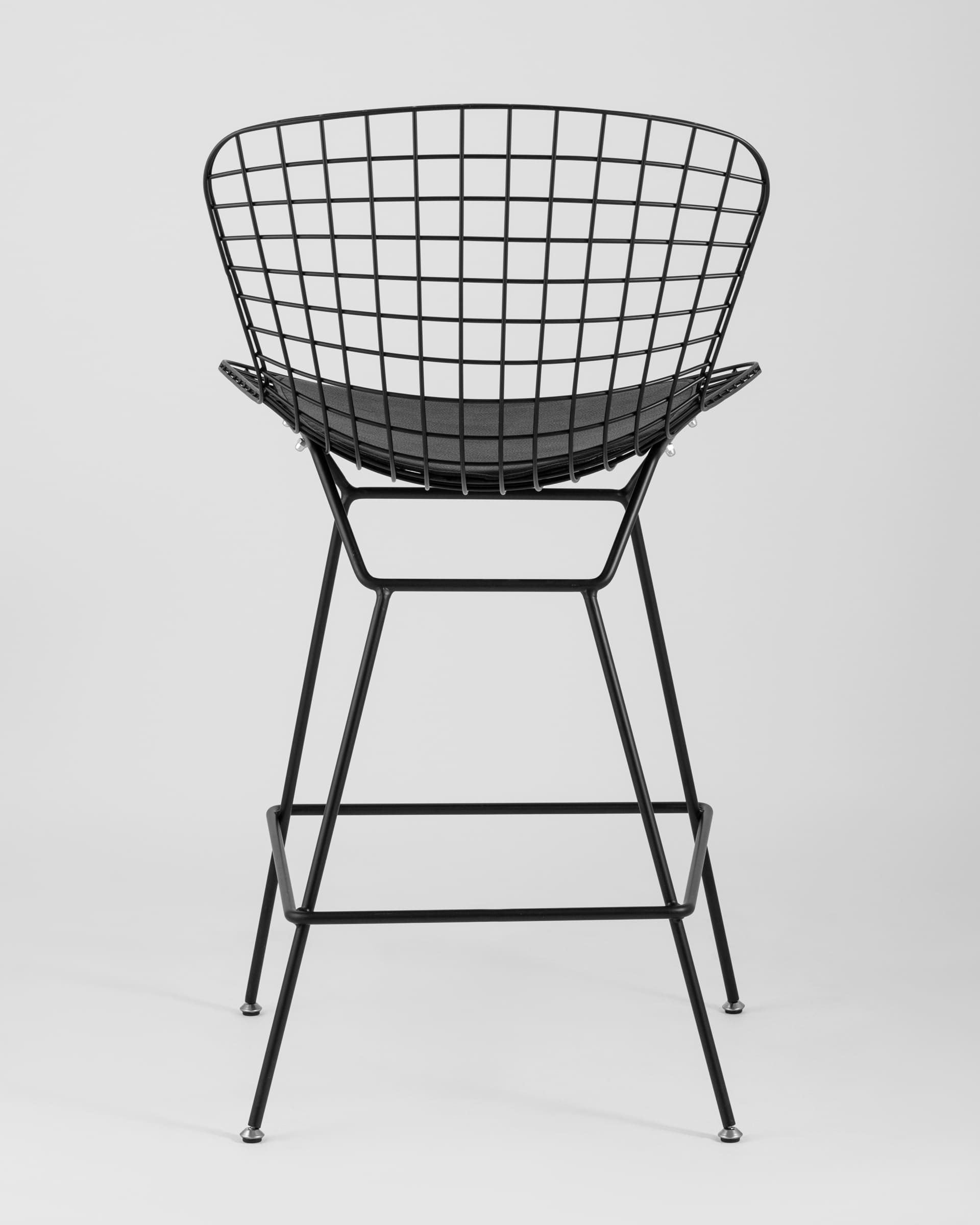 Стул полубарный с низкой спинкой Bertoia черный с черной подушкой из Италии