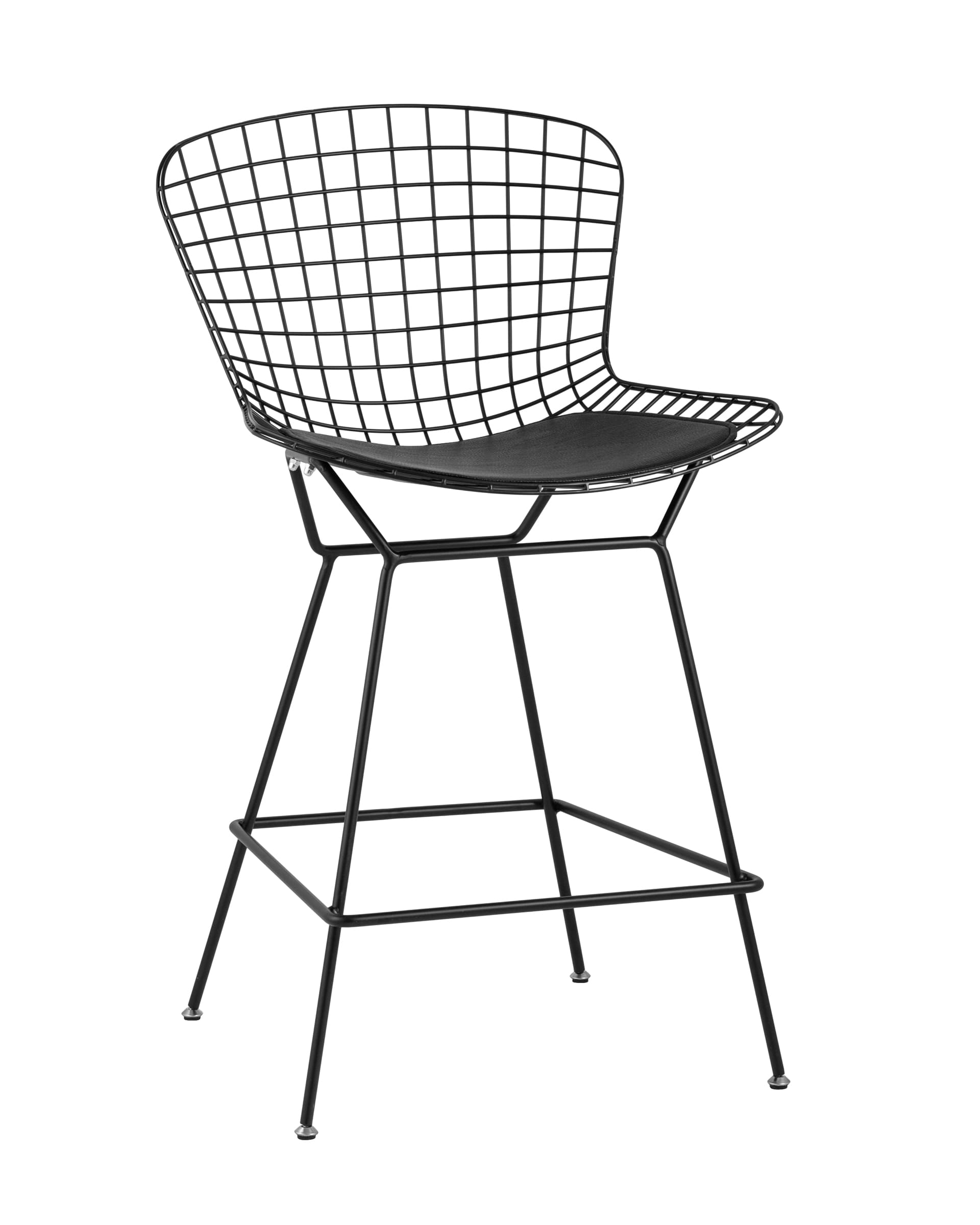 Стул полубарный с низкой спинкой Bertoia черный с черной подушкой из Италии