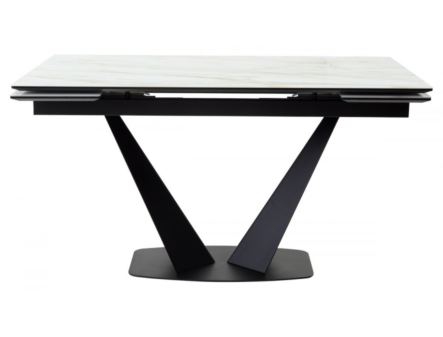 Стол Ниагара 140 БЕЖЕВЫЙ МРАМОР, стекло / ЧЕРНЫЙ М-City из Италии