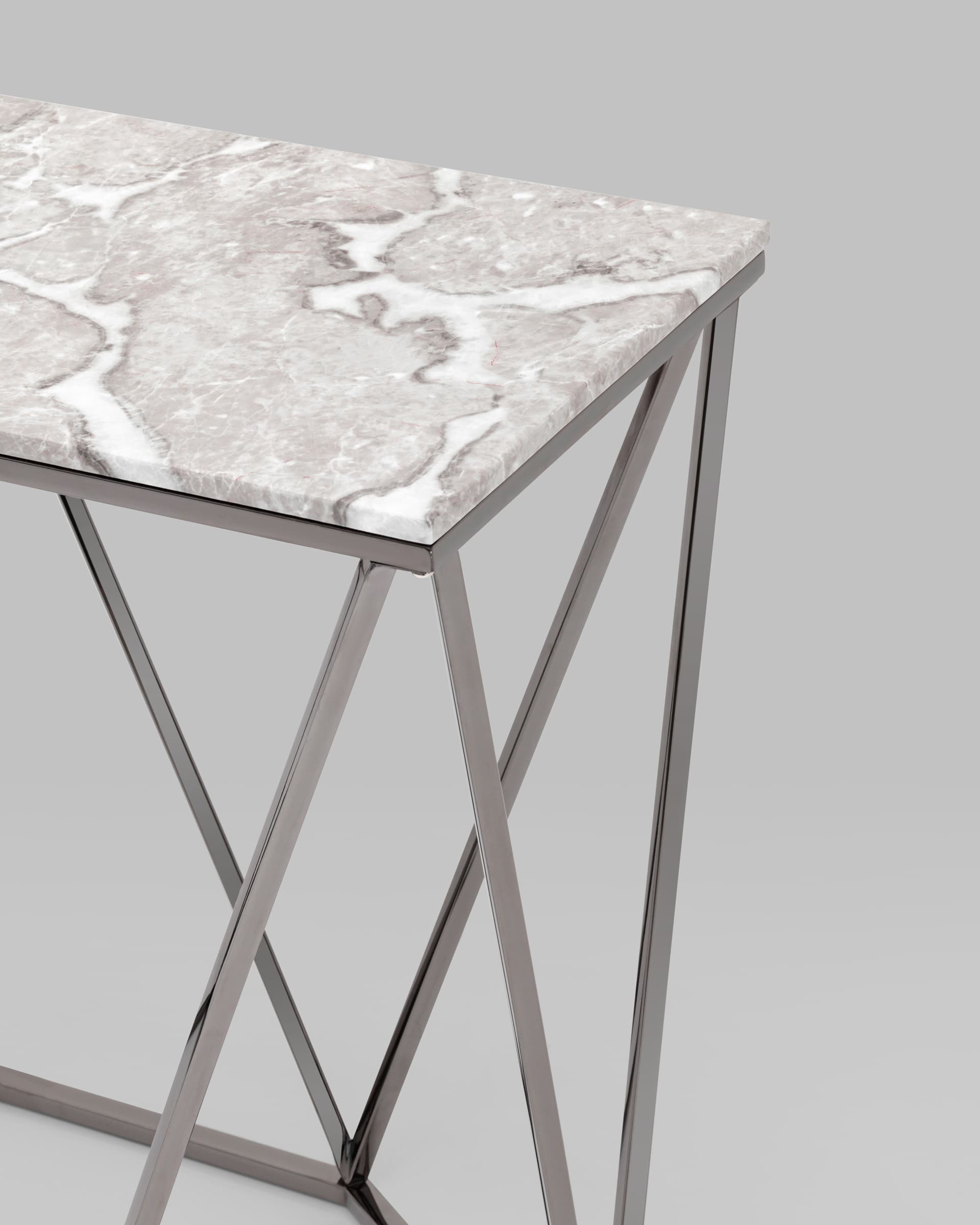 Консоль Авалон 122*41 серый мрамор сталь темный хром из Италии
