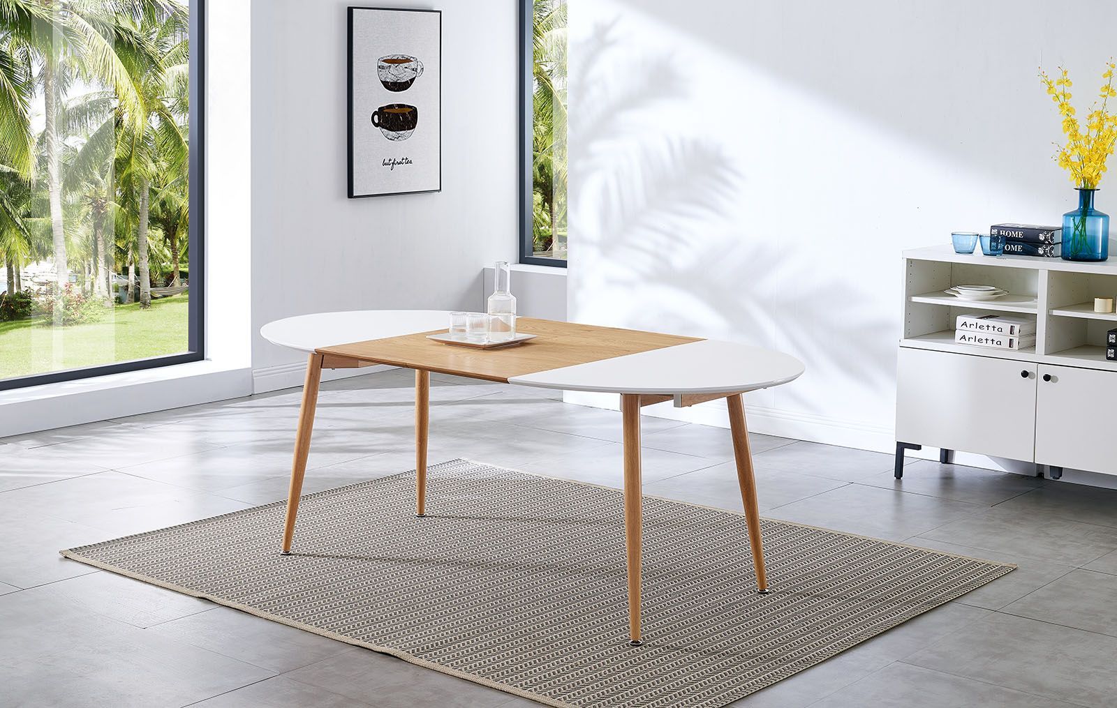 Стол раскладной Margaret 120-200, белый/светлое дерево из Италии