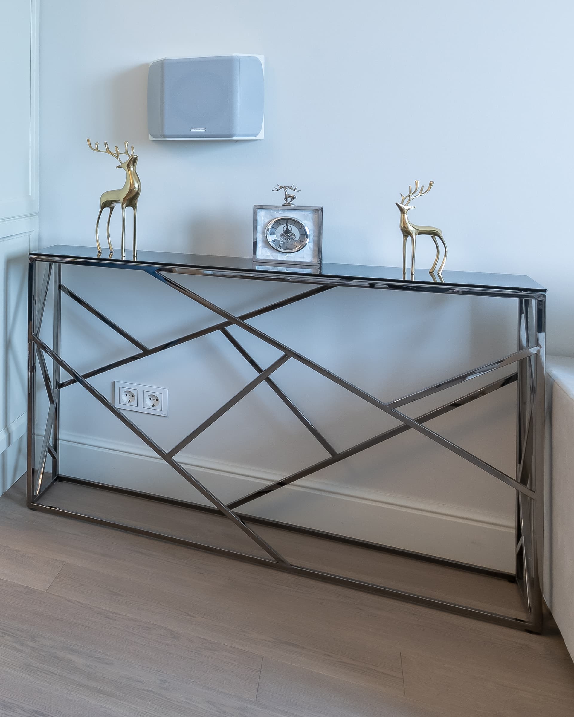 Консоль АРТ ДЕКО 115*30 стекло smoke сталь тёмный хром из Италии