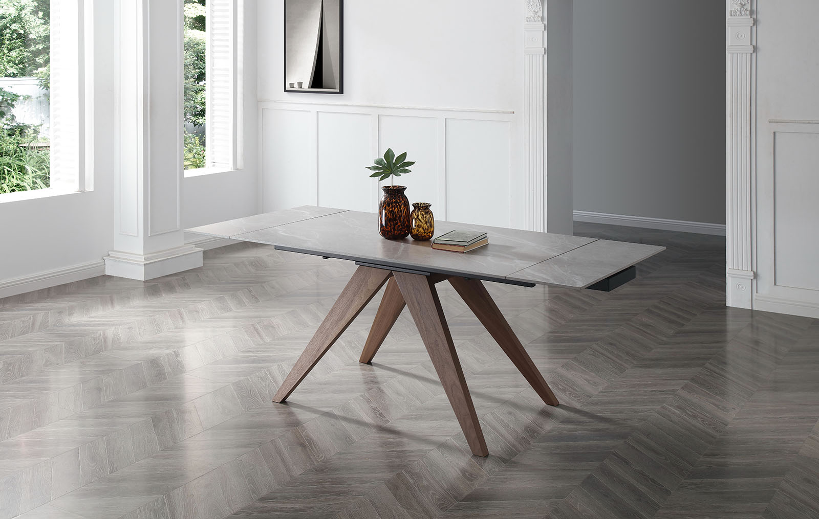 Стол раскладной Valencia 120-180, серая керамика/орех из Италии