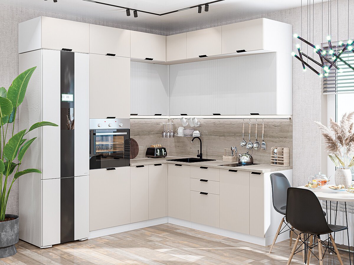 Кухня Евро Лайн-04 2500*2400/2150*600 Белый/Агат