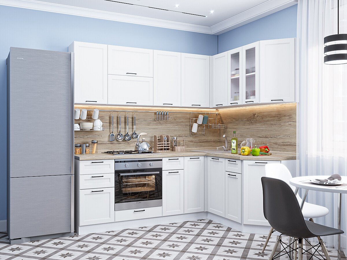 Кухня Барселона-02 2140*2200/1590*600 Белый