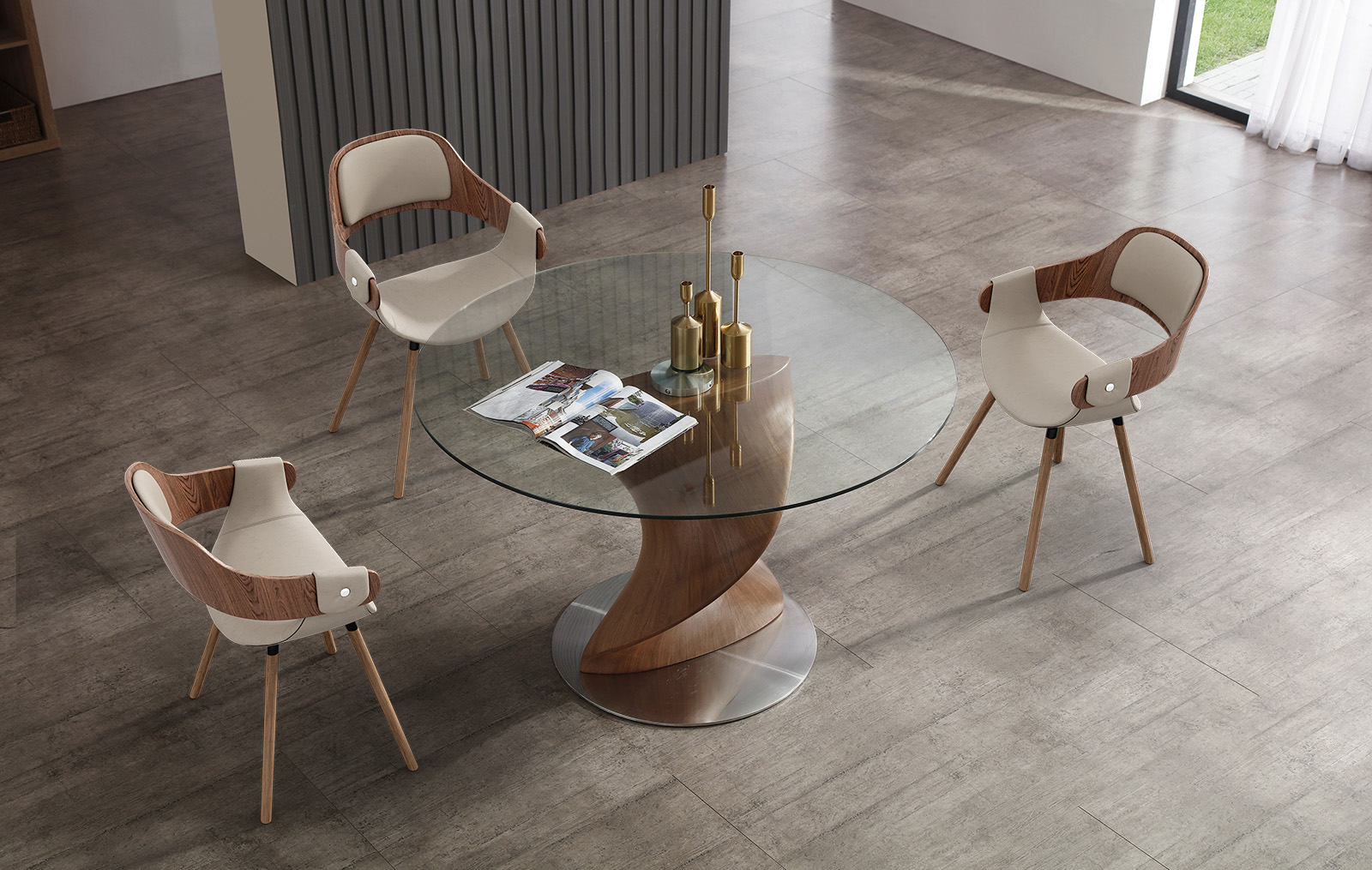 Стол Niagara 120, прозрачное стекло/орех из Италии