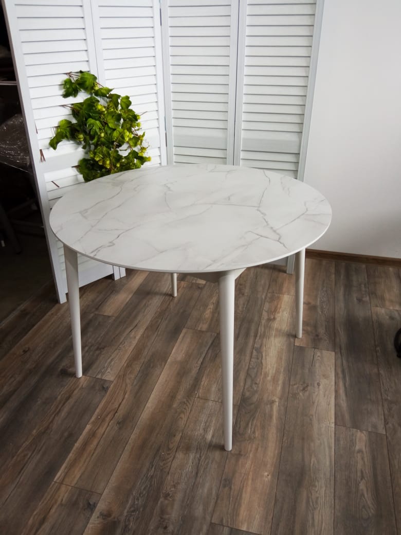 Стол BOLERO 105 см Жемчужный Перито (Белый Мрамор), HPL / Белый М-City из Италии