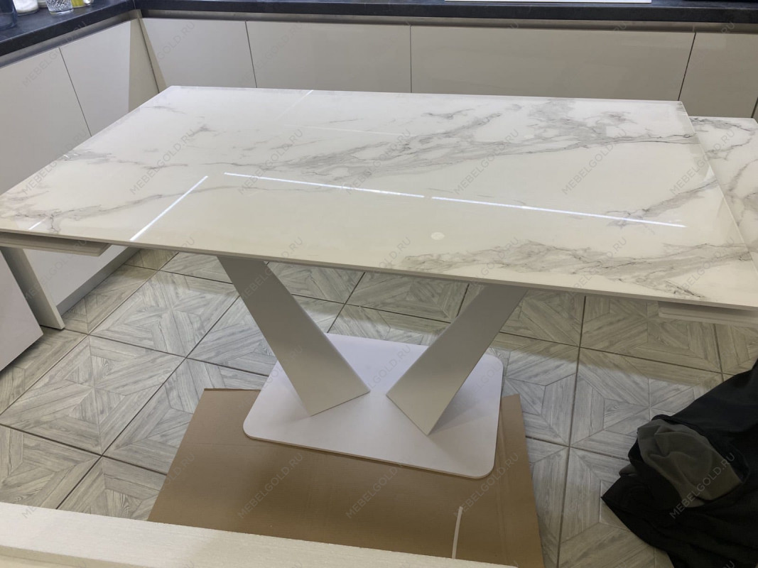Стол Ниагара 140 БЕЛЫЙ МРАМОР, стекло / БЕЛЫЙ, М-City из Италии