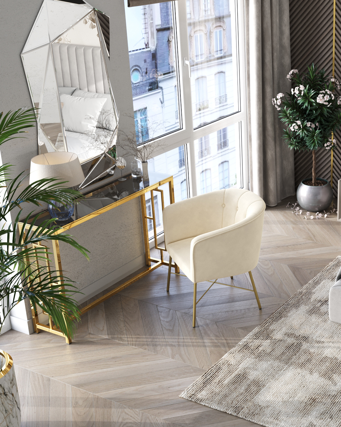 Консоль БРУКЛИН 115*30 золото стекло smoke из Италии