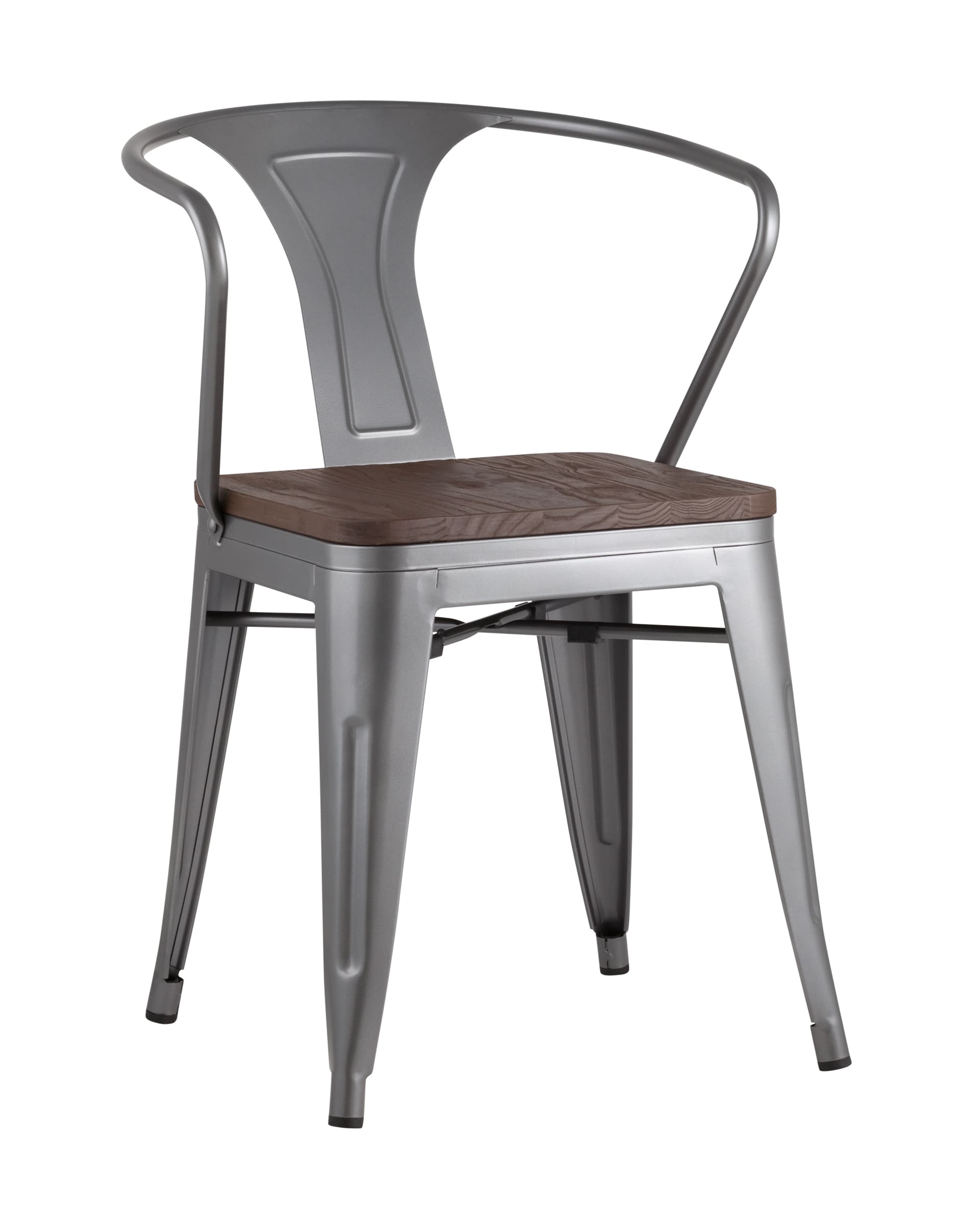 Стул TOLIX ARM WOOD серебристый матовый + темное дерево из Италии