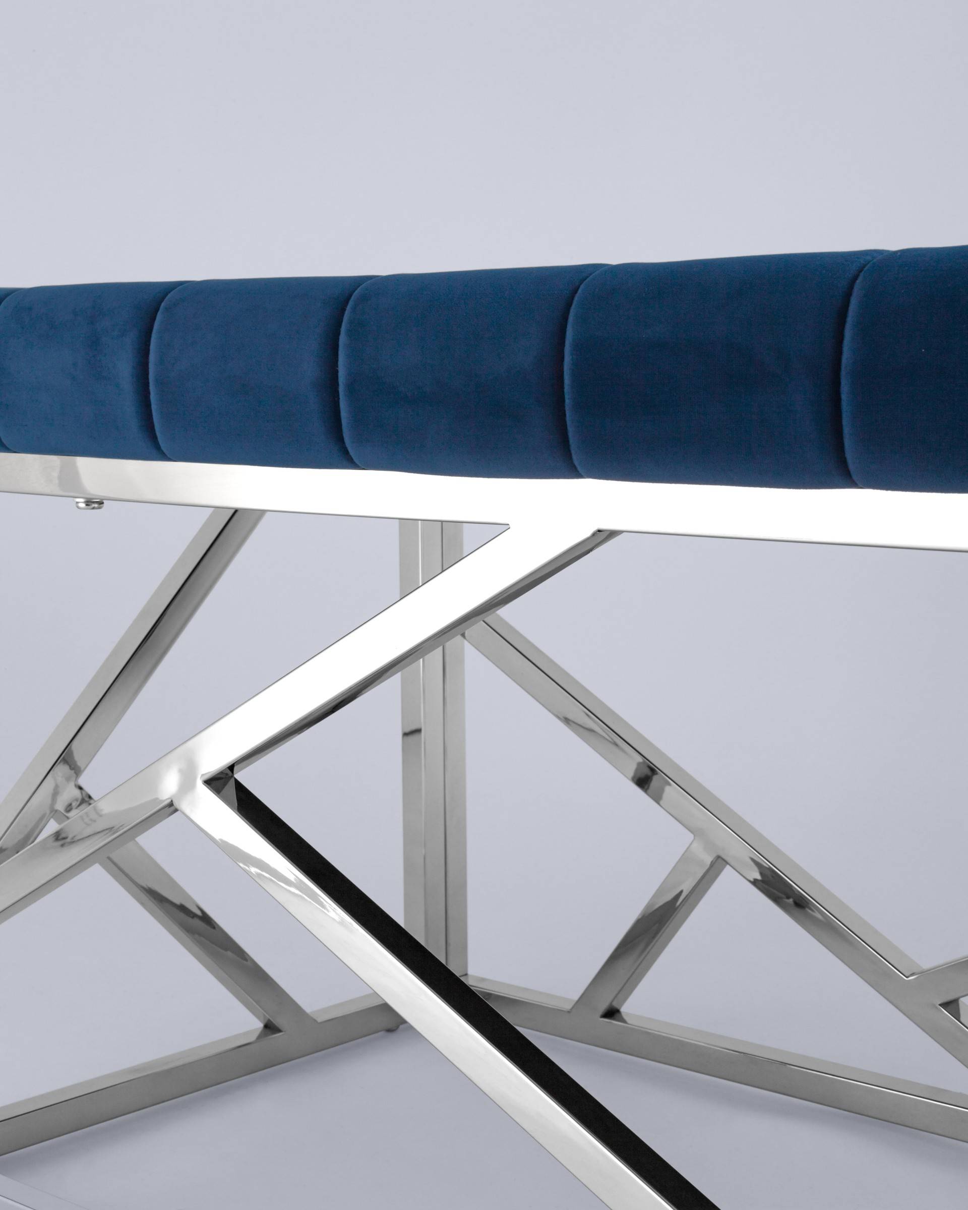 Банкетка-скамейка АРТ ДЕКО велюр синий сталь серебро из Италии