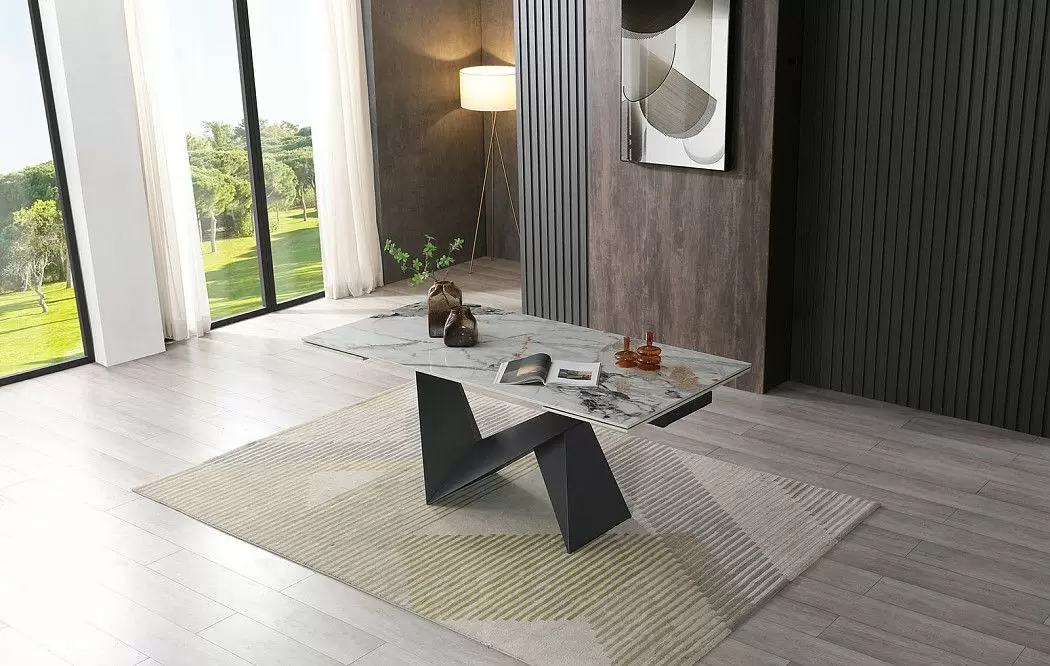 Стол раскладной Portofino Black 200-300, светлая керамика/черный из Италии