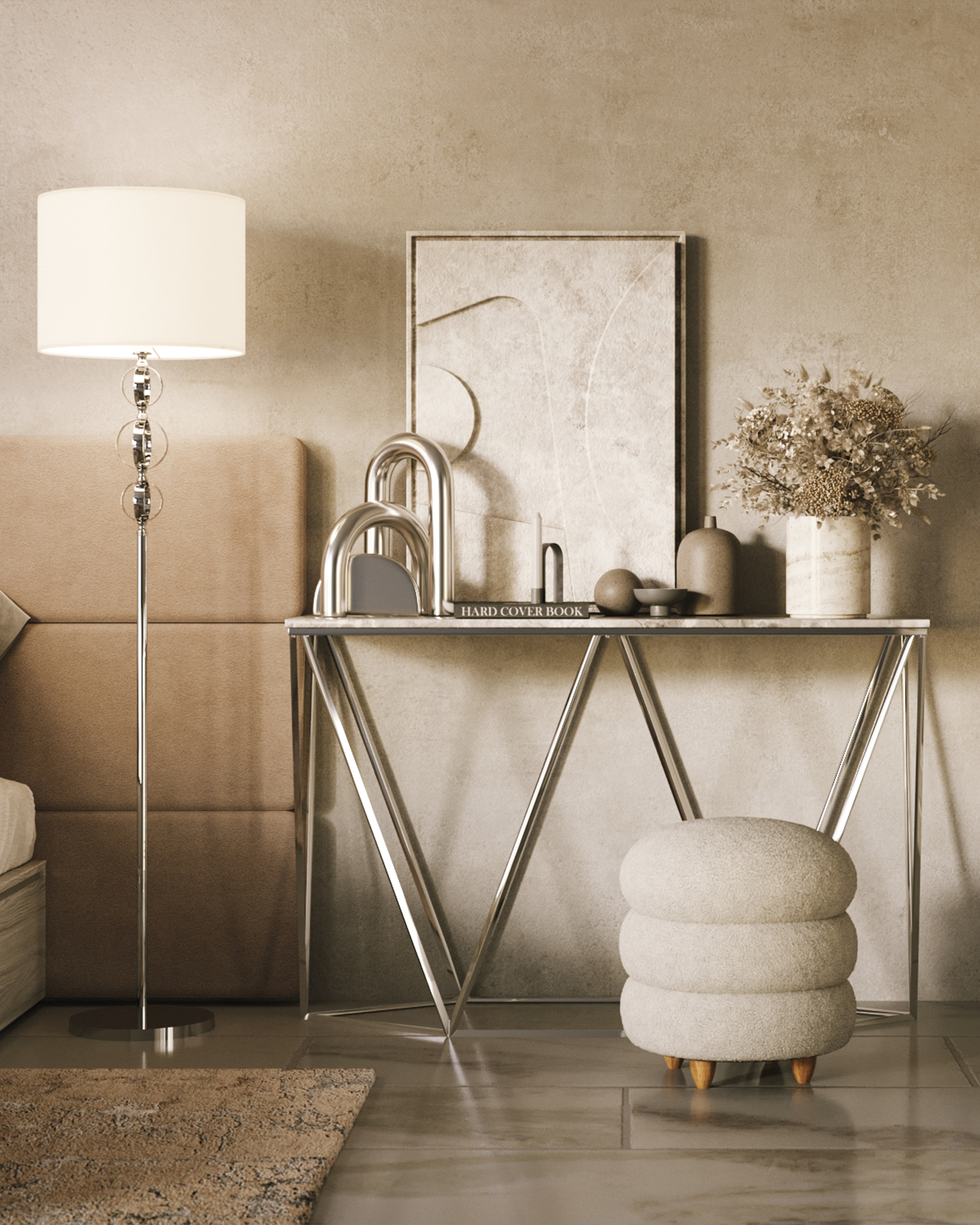 Консоль Авалон 122*41 серый мрамор сталь темный хром из Италии