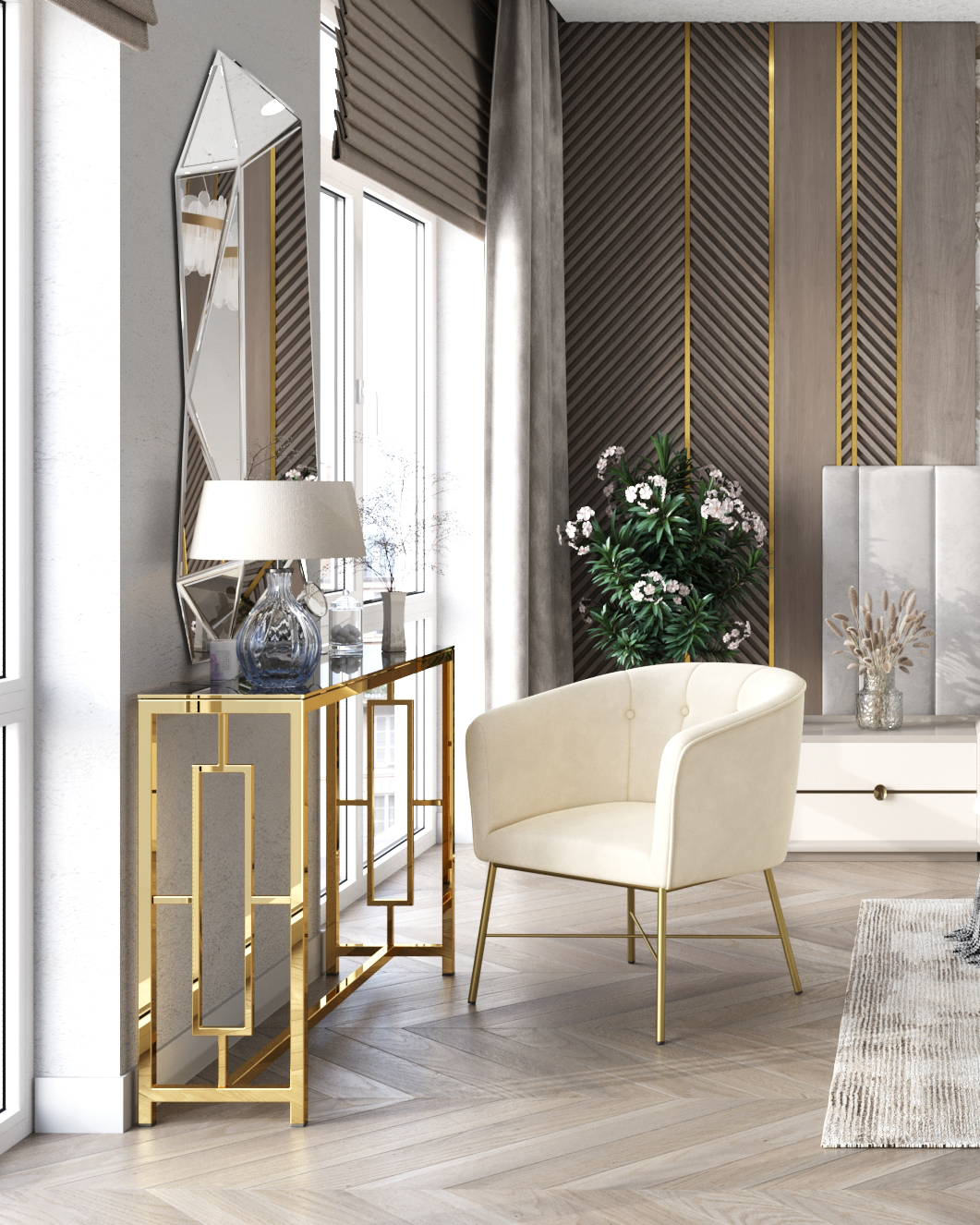 Консоль БРУКЛИН 115*30 золото стекло smoke из Италии