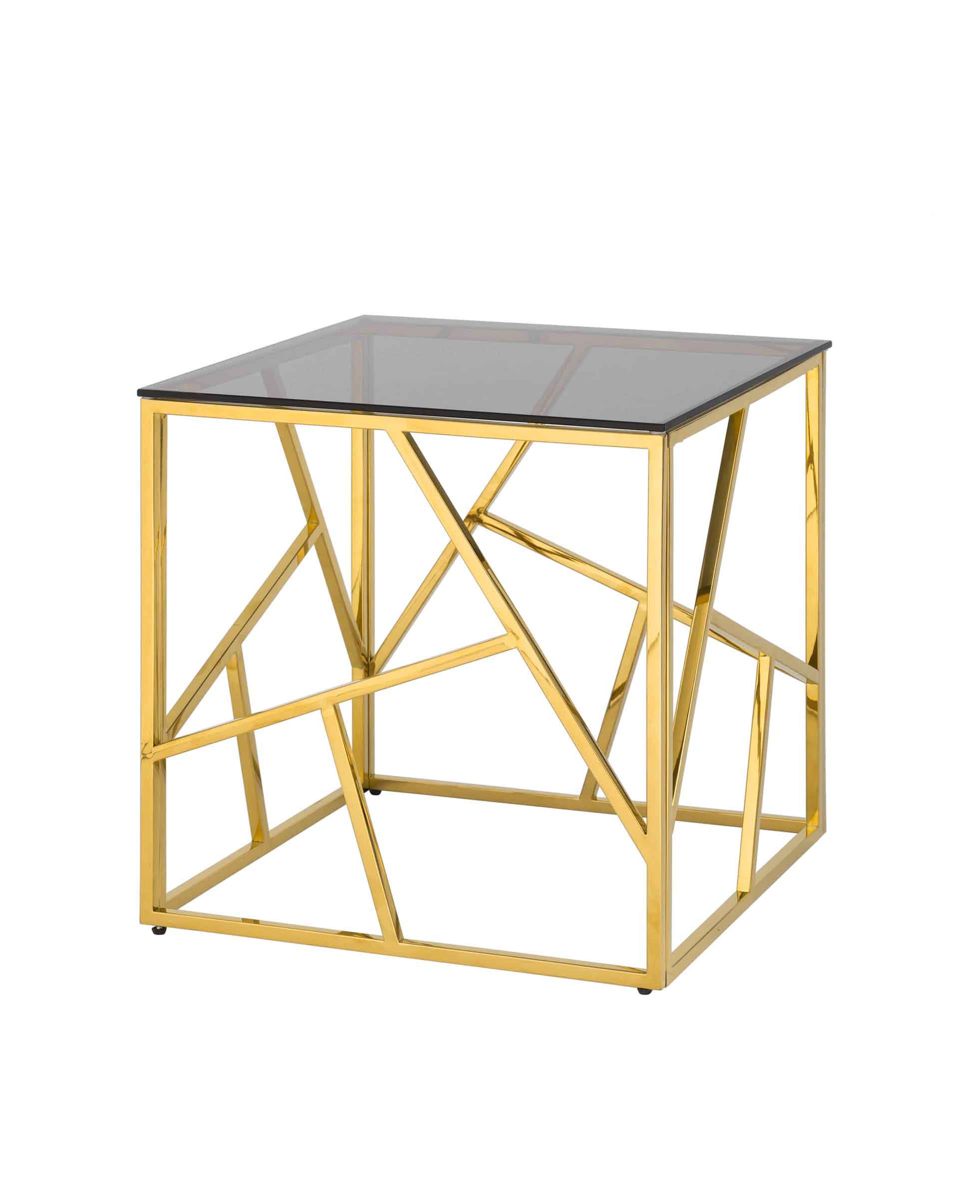 Журнальный столик 55*55 АРТ ДЕКО, стекло smoke, сталь золото из Италии