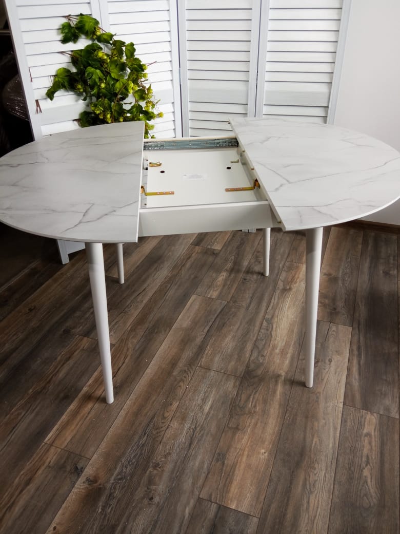 Стол BOLERO 105 см Жемчужный Перито (Белый Мрамор), HPL / Белый М-City из Италии