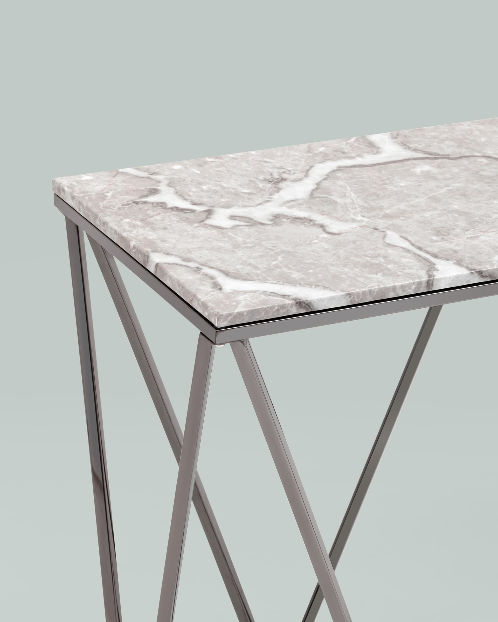 Консоль Авалон 122*41 серый мрамор сталь темный хром из Италии